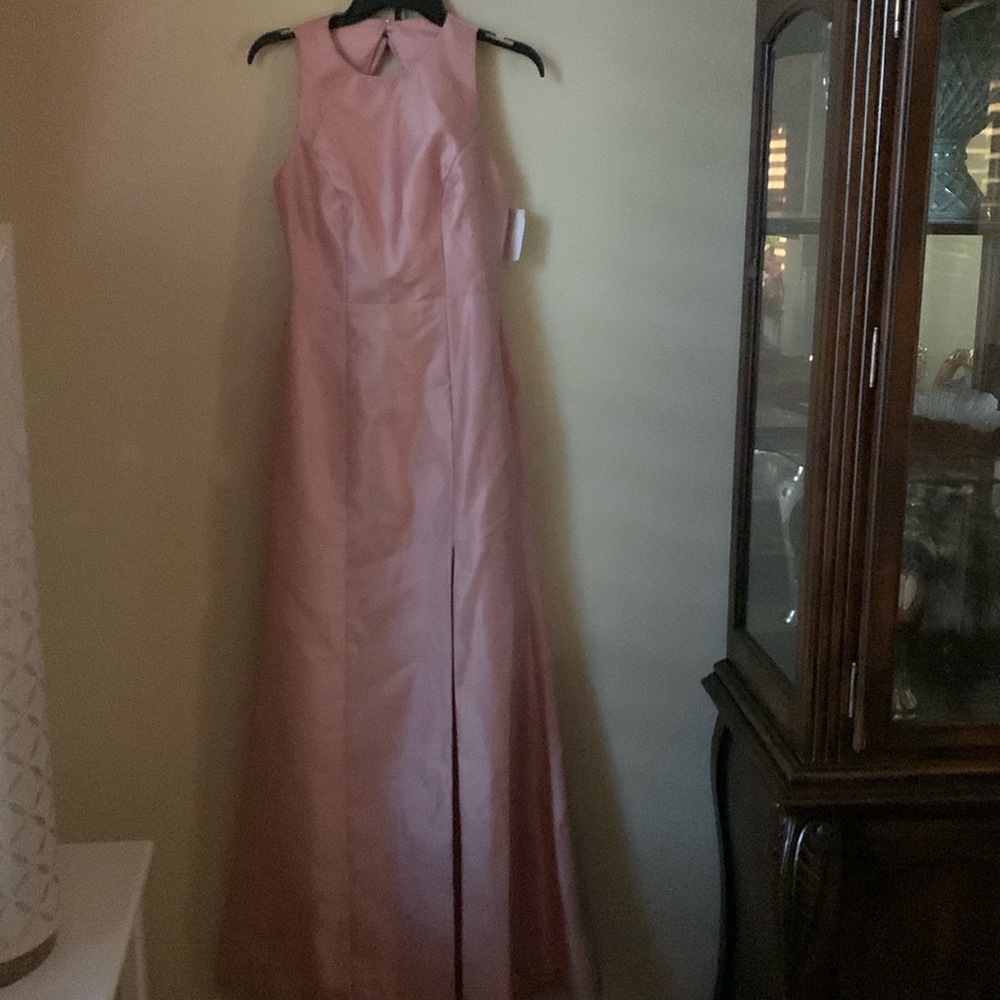 Alfred Sung sleeveless open back with bow peach long dress